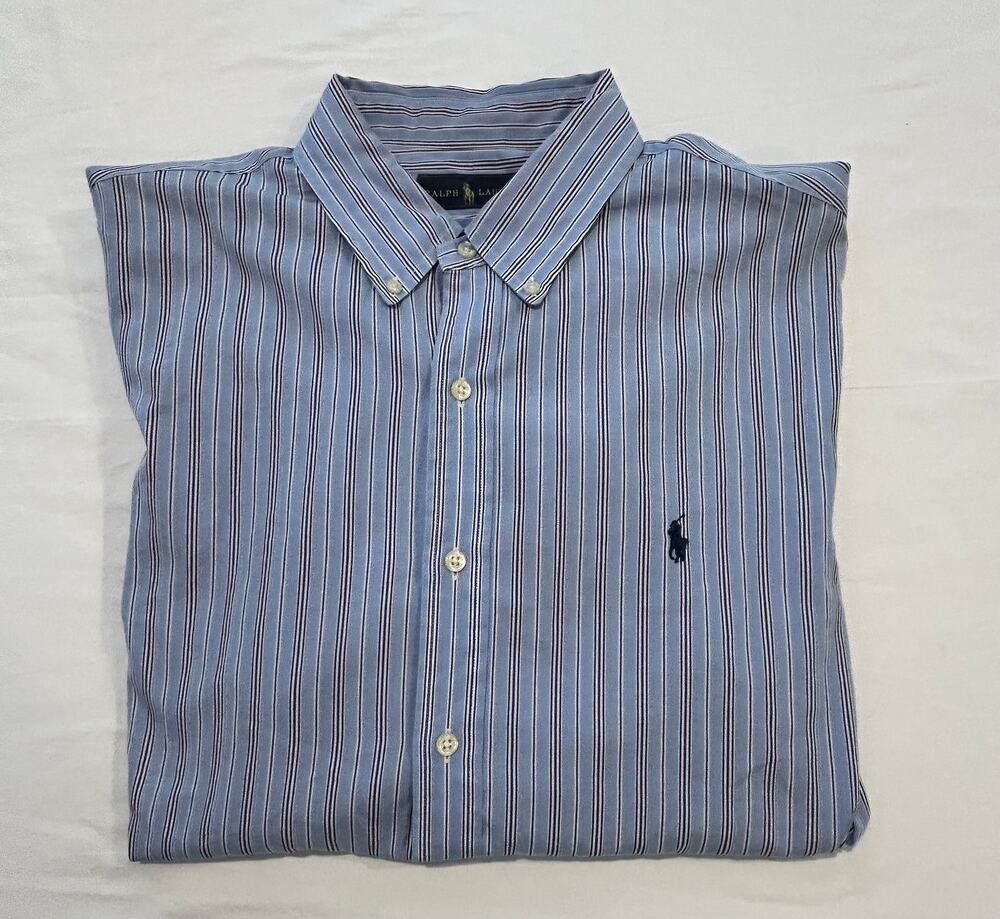 Blue and White Stripe Polo by Ralph Lauren Button Down